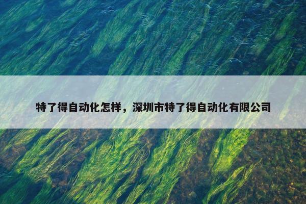 特了得自动化怎样，深圳市特了得自动化有限公司