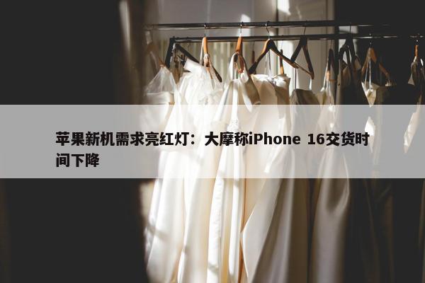 苹果新机需求亮红灯：大摩称iPhone 16交货时间下降