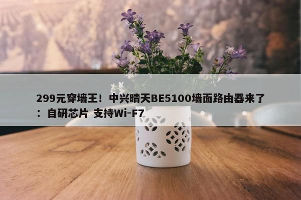 299元穿墙王！中兴晴天BE5100墙面路由器来了：自研芯片 支持Wi-F7