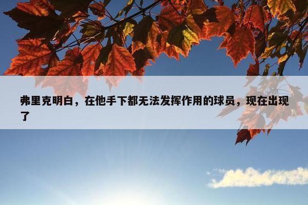 弗里克明白，在他手下都无法发挥作用的球员，现在出现了