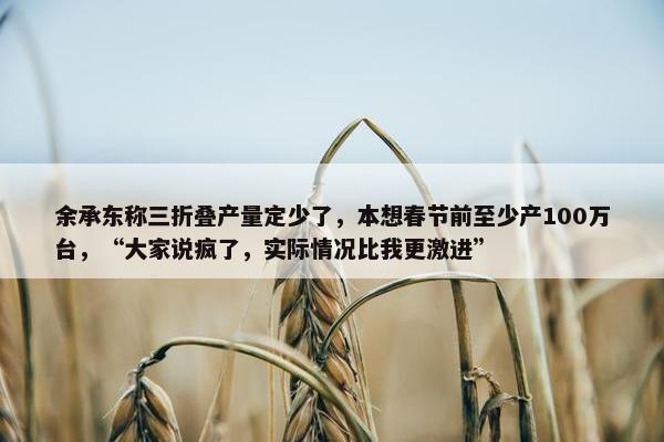 余承东称三折叠产量定少了，本想春节前至少产100万台，“大家说疯了，实际情况比我更激进”