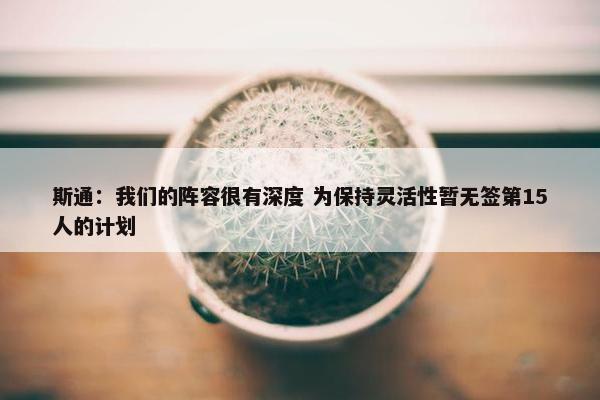 斯通：我们的阵容很有深度 为保持灵活性暂无签第15人的计划