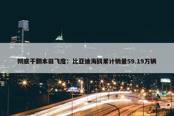 彻底干翻本田飞度：比亚迪海鸥累计销量59.19万辆