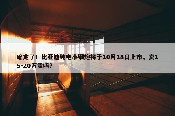 确定了！比亚迪纯电小钢炮将于10月18日上市，卖15-20万贵吗？