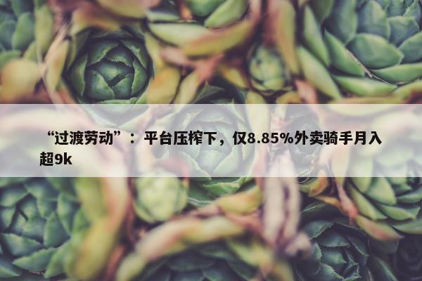 “过渡劳动”：平台压榨下，仅8.85%外卖骑手月入超9k