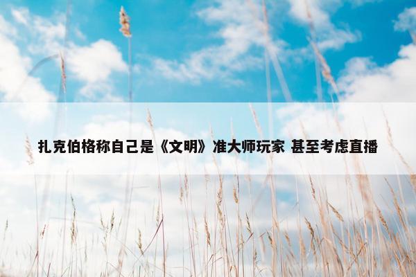 扎克伯格称自己是《文明》准大师玩家 甚至考虑直播