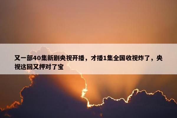 又一部40集新剧央视开播，才播1集全国收视炸了，央视这回又押对了宝