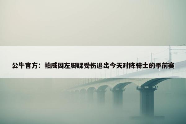 公牛官方：帕威因左脚踝受伤退出今天对阵骑士的季前赛