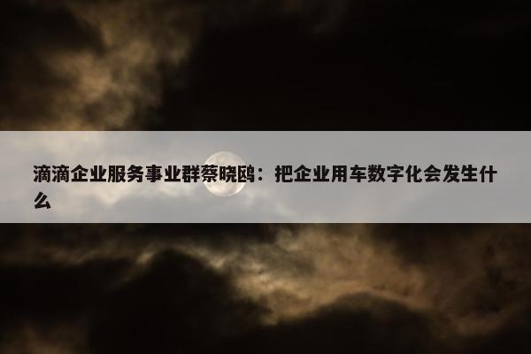 滴滴企业服务事业群蔡晓鸥：把企业用车数字化会发生什么