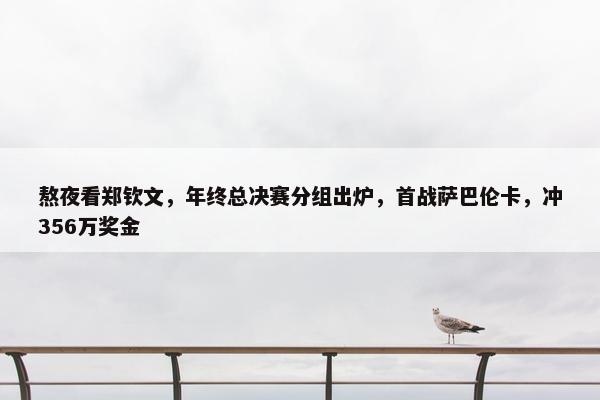 熬夜看郑钦文，年终总决赛分组出炉，首战萨巴伦卡，冲356万奖金