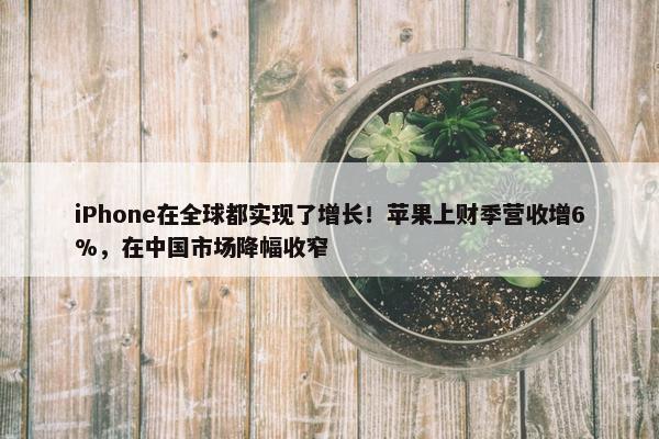 iPhone在全球都实现了增长！苹果上财季营收增6%，在中国市场降幅收窄