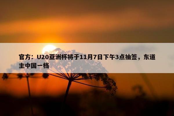 官方：U20亚洲杯将于11月7日下午3点抽签，东道主中国一档