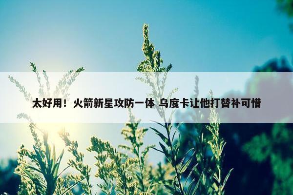 太好用！火箭新星攻防一体 乌度卡让他打替补可惜