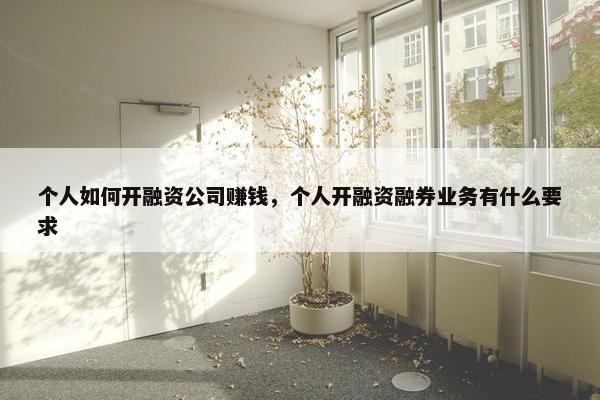 个人如何开融资公司赚钱，个人开融资融券业务有什么要求