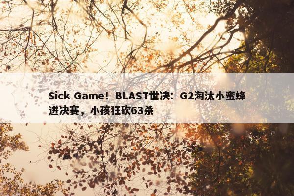 Sick Game！BLAST世决：G2淘汰小蜜蜂进决赛，小孩狂砍63杀