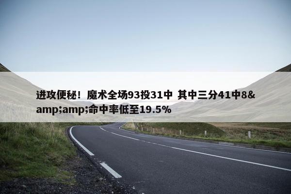 进攻便秘！魔术全场93投31中 其中三分41中8&amp;命中率低至19.5%