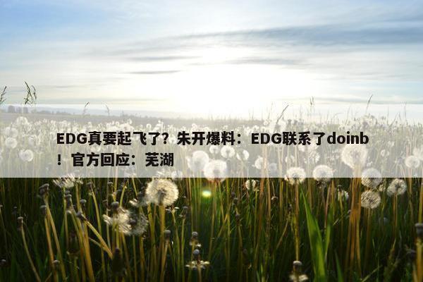 EDG真要起飞了？朱开爆料：EDG联系了doinb！官方回应：芜湖