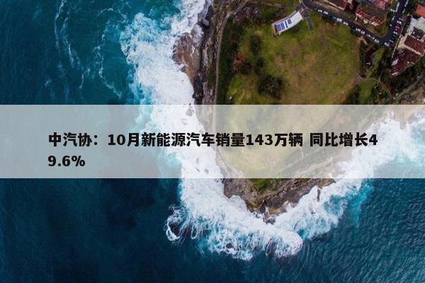 中汽协：10月新能源汽车销量143万辆 同比增长49.6%