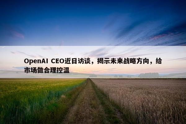 OpenAI CEO近日访谈，揭示未来战略方向，给市场做合理控温