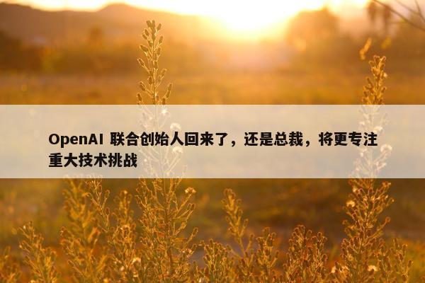 OpenAI 联合创始人回来了，还是总裁，将更专注重大技术挑战