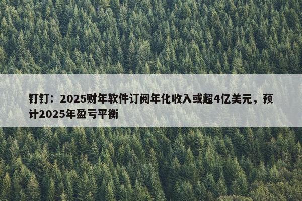 钉钉：2025财年软件订阅年化收入或超4亿美元，预计2025年盈亏平衡