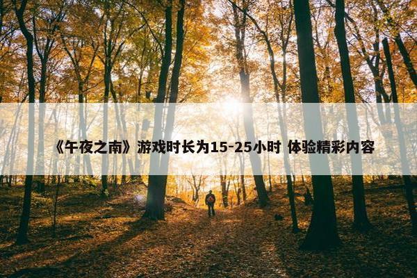 《午夜之南》游戏时长为15-25小时 体验精彩内容