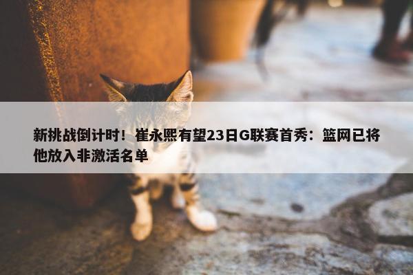 新挑战倒计时！崔永熙有望23日G联赛首秀：篮网已将他放入非激活名单