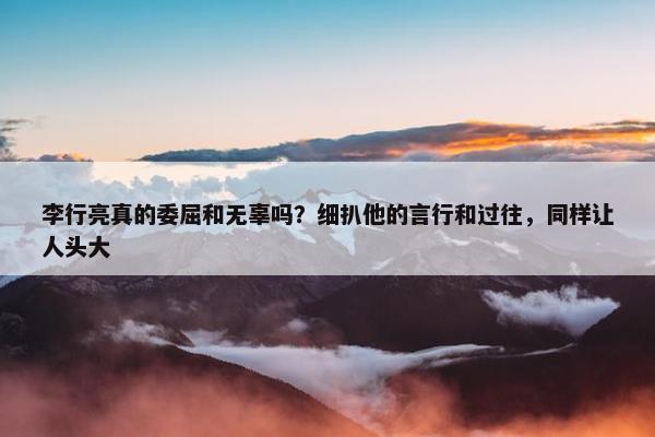 李行亮真的委屈和无辜吗？细扒他的言行和过往，同样让人头大