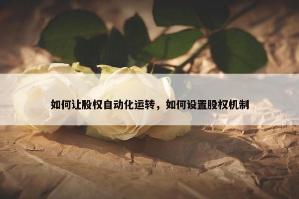 如何让股权自动化运转，如何设置股权机制