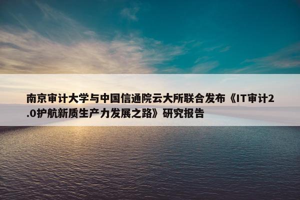 南京审计大学与中国信通院云大所联合发布《IT审计2.0护航新质生产力发展之路》研究报告