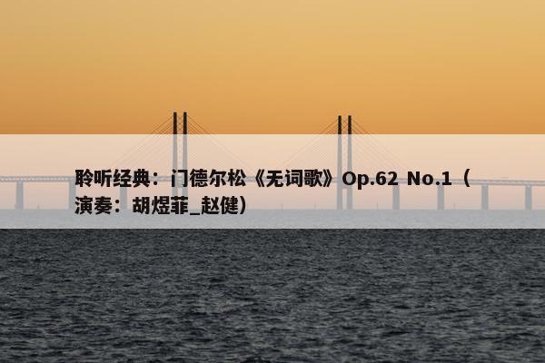 聆听经典：门德尔松《无词歌》Op.62 No.1（演奏：胡煜菲_赵健）