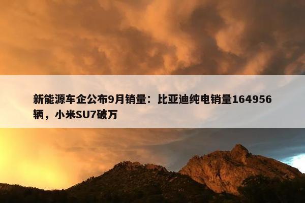 新能源车企公布9月销量：比亚迪纯电销量164956辆，小米SU7破万