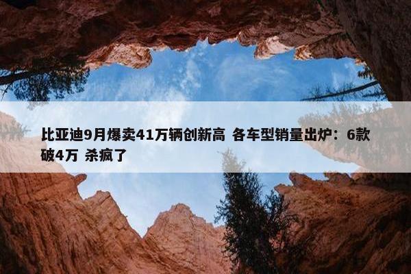 比亚迪9月爆卖41万辆创新高 各车型销量出炉：6款破4万 杀疯了