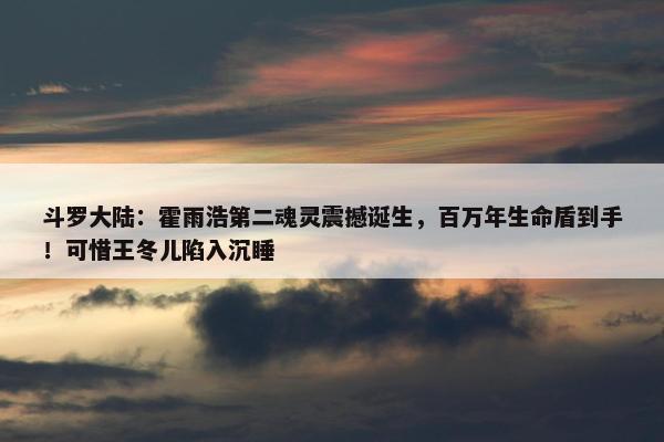 斗罗大陆：霍雨浩第二魂灵震撼诞生，百万年生命盾到手！可惜王冬儿陷入沉睡