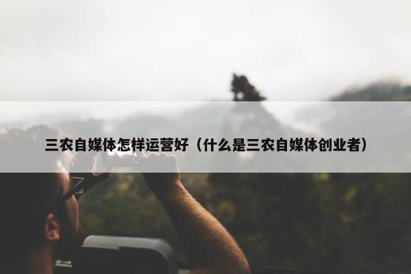 三农自媒体怎样运营好（什么是三农自媒体创业者）