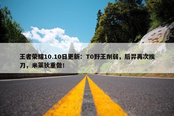 王者荣耀10.10日更新：T0野王削弱，后羿再次挨刀，米莱狄重做！