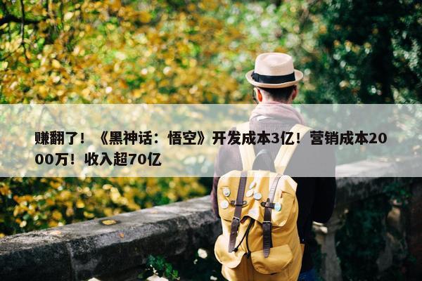 赚翻了！《黑神话：悟空》开发成本3亿！营销成本2000万！收入超70亿