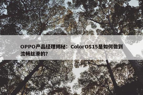 OPPO产品经理揭秘：ColorOS15是如何做到流畅丝滑的？