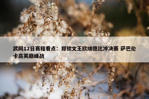 武网12日赛程看点：郑钦文王欣瑜德比冲决赛 萨巴伦卡高芙巅峰战