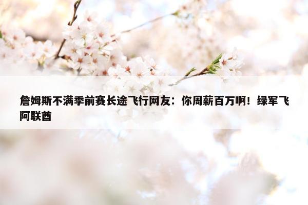 詹姆斯不满季前赛长途飞行网友：你周薪百万啊！绿军飞阿联酋