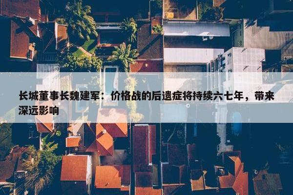 长城董事长魏建军：价格战的后遗症将持续六七年，带来深远影响