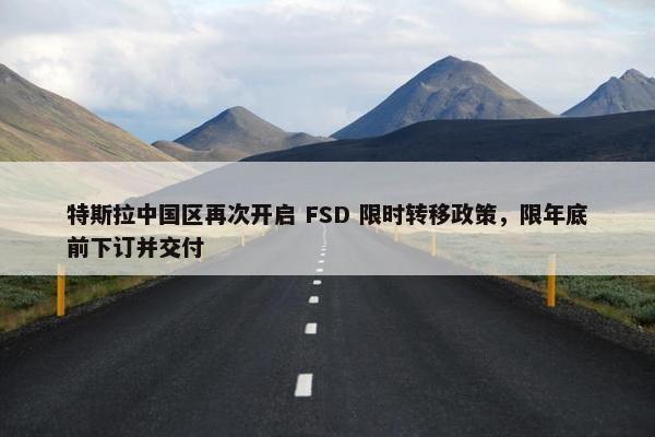 特斯拉中国区再次开启 FSD 限时转移政策，限年底前下订并交付