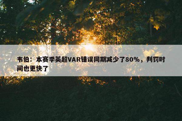 韦伯：本赛季英超VAR错误同期减少了80％，判罚时间也更快了