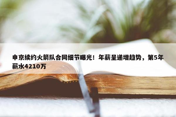 申京续约火箭队合同细节曝光！年薪呈递增趋势，第5年薪水4210万