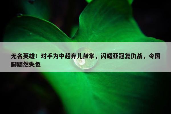 无名英雄！对手为中超弃儿鼓掌，闪耀亚冠复仇战，令国脚黯然失色