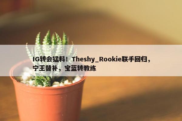 IG转会猛料！Theshy_Rookie联手回归，宁王替补，宝蓝转教练