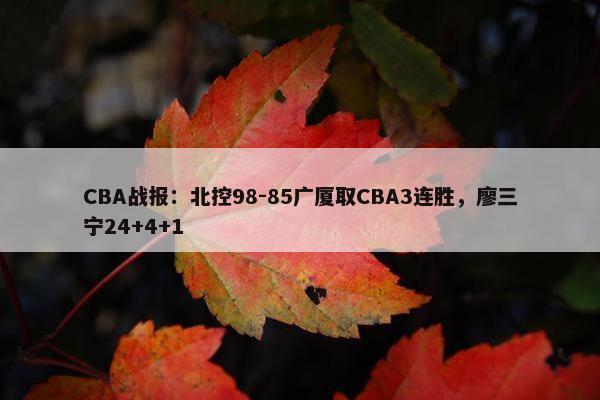 CBA战报：北控98-85广厦取CBA3连胜，廖三宁24+4+1