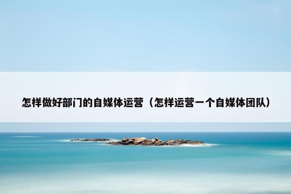 怎样做好部门的自媒体运营（怎样运营一个自媒体团队）