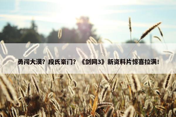 勇闯大漠？段氏豪门？《剑网3》新资料片惊喜拉满！