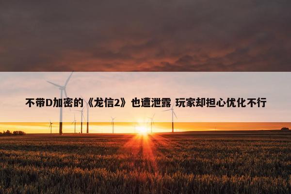 不带D加密的《龙信2》也遭泄露 玩家却担心优化不行